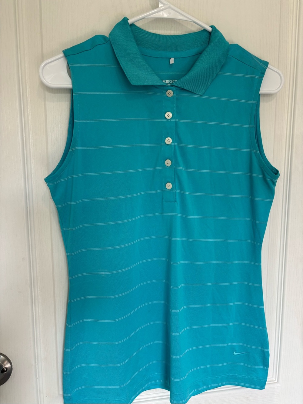 Nike Golf Dri‑Fit Tour Performance Sleeveless Polo – Teal Stripe – Size S